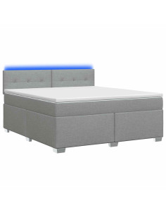 Letto con Box Spring, Materasso e LED Grigio Chiaro Tessuto