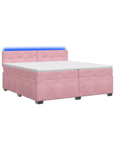 Letto con Box Spring, Materasso e LED Rosa 200 x 200 cm Velluto