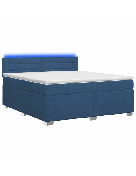 Letto con Box Spring, Materasso e LED Blu 180 x 200 cm Tessuto