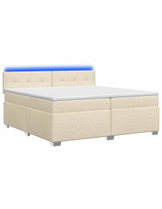 Letto con Box Spring, Materasso e LED Crema 200 x 200 cm