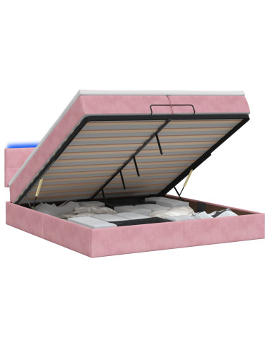 Letto Ottomano con Materasso e LED Rosa 200 x 200 cm Velluto