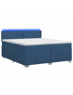 Letto con Box Spring, Materasso e LED Blu 200 x 200 cm Tessuto