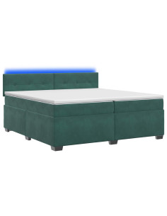 Letto con Box Spring, Materasso e LED Verde Scuro 200 x 200 cm