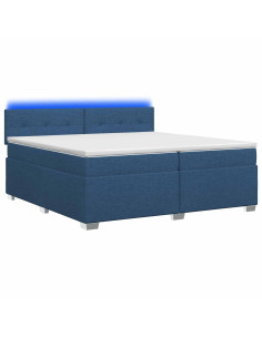 Letto con Box Spring, Materasso e LED Blu 200 x 200 cm Tessuto