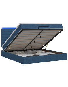Letto Ottomano con Materasso e LED Blu 180 x 200 cm Tessuto