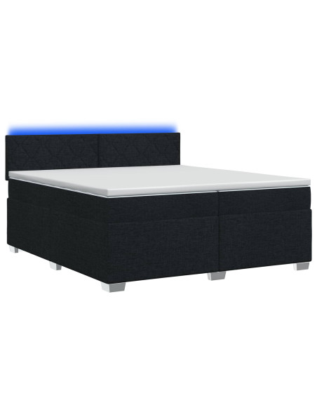 Letto con Box Spring, Materasso e LED Nero 200 x 200 cm Tessuto