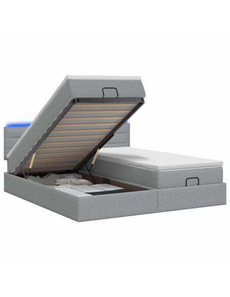Letto Ottomano con Materasso e LED Grigio Chiaro 160 x 200 cm
