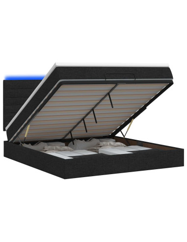 Letto Ottomano con Materasso e LED Nero 160 x 200 cm Tessuto