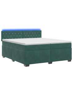 Letto con Box Spring, Materasso e LED Verde Scuro 200 x 200 cm