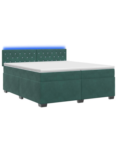 Letto con Box Spring, Materasso e LED Verde Scuro 200 x 200 cm
