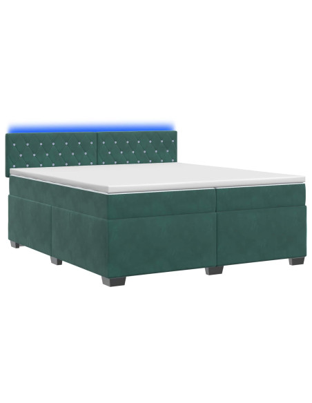 Letto con Box Spring, Materasso e LED Verde Scuro 200 x 200 cm