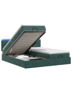 Letto Ottomano con Materasso e LED Verde Scuro 180 x 200 cm
