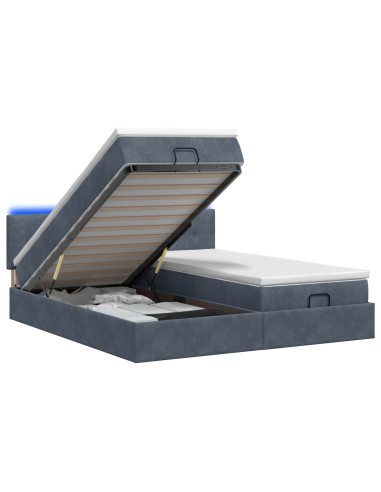 Letto Ottomano con Materasso e LED Grigio Scuro 160 x 200 cm