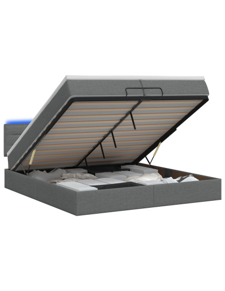 Letto Ottomano con Materasso e LED Grigio Scuro 200 x 200 cm