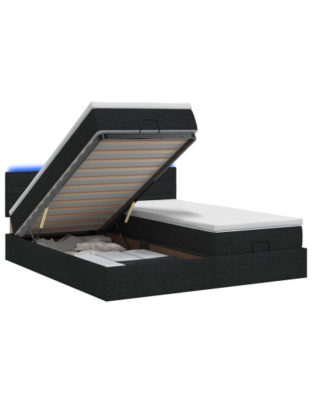 Letto Ottomano con Materasso e LED Nero 160 x 200 cm Tessuto