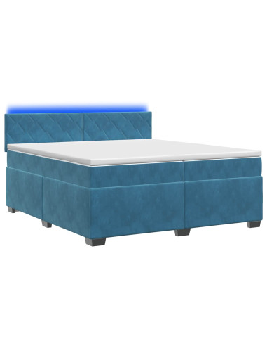Letto con Box Spring, Materasso e LED Blu 200 x 200 cm Velluto
