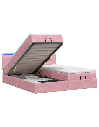 Letto Ottomano con Materasso e LED Rosa 160 x 200 cm Velluto
