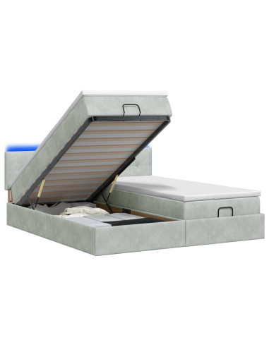 Letto Ottomano con Materasso e LED Grigio Chiaro 160 x 200 cm