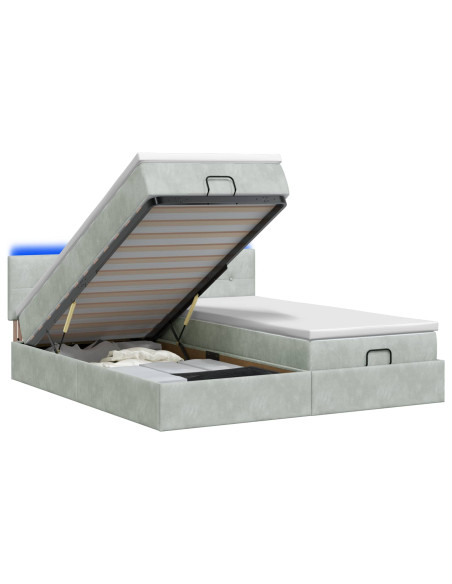 Letto Ottomano con Materasso e LED Grigio Chiaro 160 x 200 cm