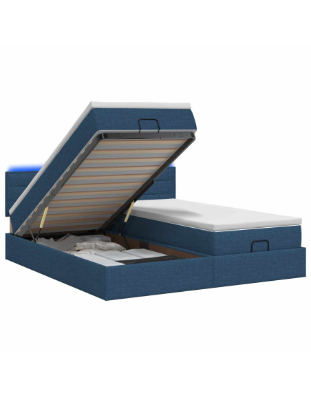 Letto Ottomano con Materasso e LED Blu 180 x 200 cm Tessuto