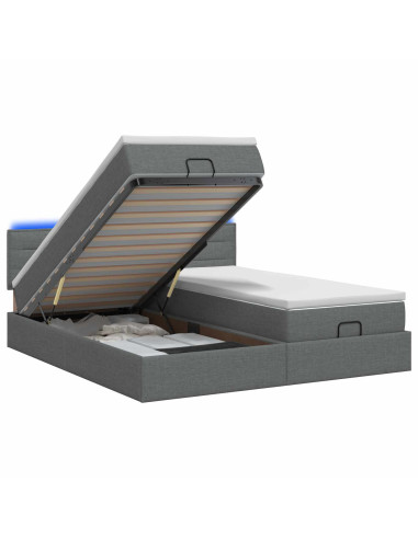 Letto Ottomano con Materasso e LED Grigio Scuro 200 x 200 cm