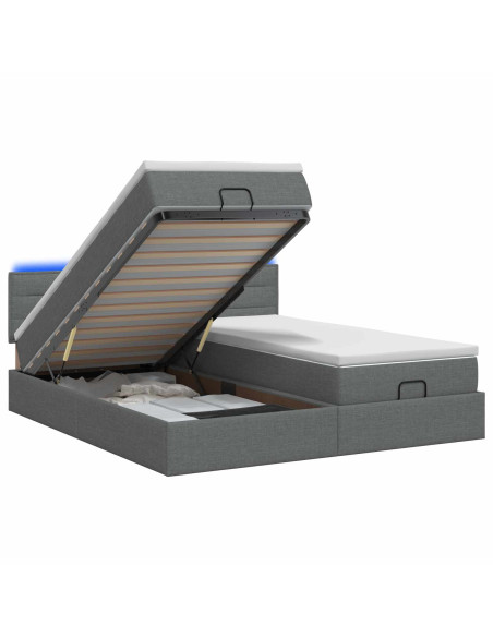 Letto Ottomano con Materasso e LED Grigio Scuro 200 x 200 cm