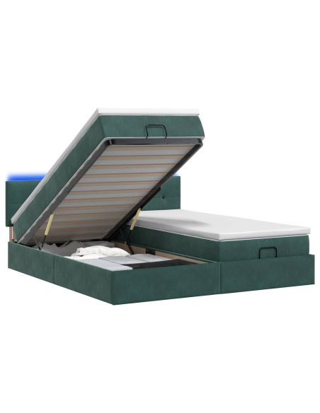Letto Ottomano con Materasso e LED Verde Scuro 200 x 200 cm
