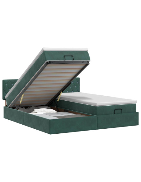 Letto ottomano con materasso 2 pcs Verde Scuro Velluto