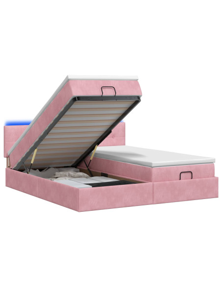 Letto Ottomano con Materasso e LED Rosa 200 x 200 cm Velluto