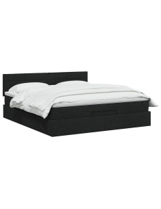 Letto Ottomano con Materasso e LED Nero 160 x 200 cm Tessuto 2