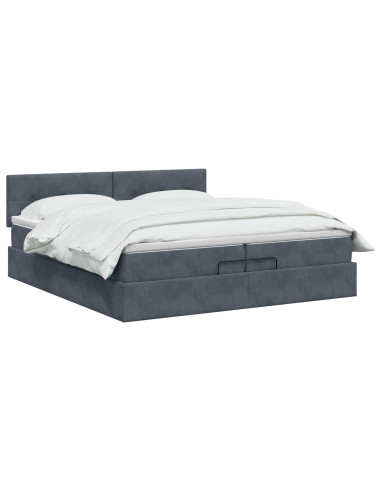 Letto Ottomano con Materasso e LED Grigio Scuro 200 x 200 cm