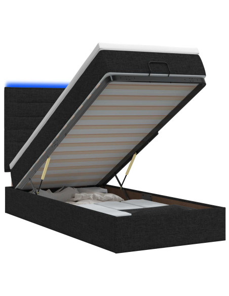 Letto Ottomano con Materasso e LED Nero 90 x 190 cm Tessuto