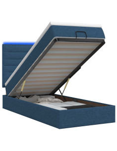 Letto Ottomano con Materasso e LED Blu 90 x 190 cm Tessuto
