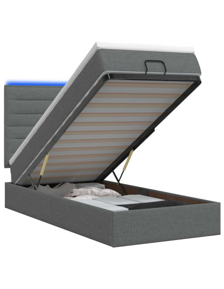 Letto Ottomano con Materasso e LED Grigio Scuro 100 x 200 cm