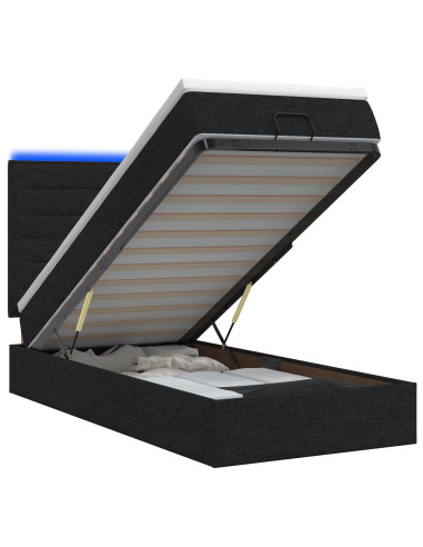 Letto Ottomano con Materasso e LED Nero 100 x 200 cm Tessuto