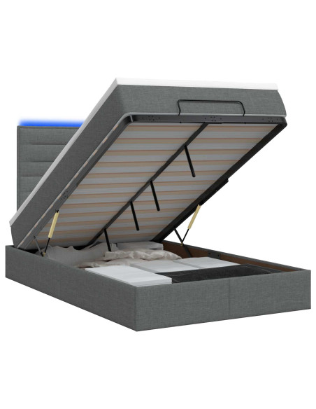 Letto Ottomano con Materasso e LED Grigio Scuro 120 x 200 cm
