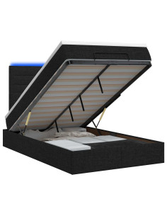 Letto Ottomano con Materasso e LED Nero 120 x 200 cm Tessuto