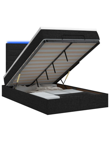 Letto Ottomano con Materasso e LED Nero 120 x 200 cm Tessuto