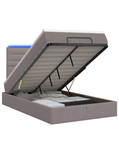 Letto Ottomano con Materasso e LED Tortora 120 x 200 cm Tessuto