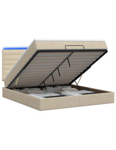 Letto Ottomano con Materasso e LED Crema 140 x 190 cm Tessuto