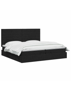 Letto Ottomano con Materasso e LED Nero 200 x 200 cm Tessuto 2