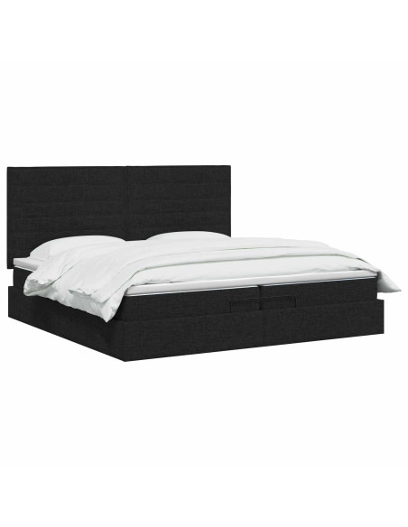 Letto Ottomano con Materasso e LED Nero 200 x 200 cm Tessuto