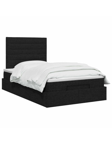 Letto Ottomano con Materasso e LED Nero 120 x 200 cm Tessuto