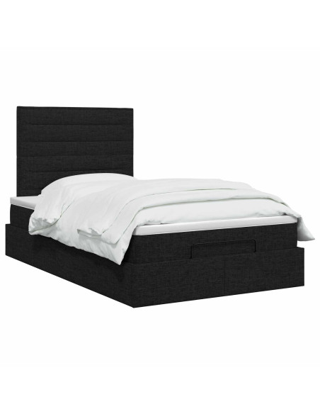 Letto Ottomano con Materasso e LED Nero 120 x 200 cm Tessuto