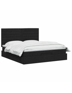 Letto Ottomano con Materasso e LED Nero 140 x 200 cm Tessuto 2