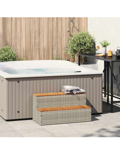 Bordo per Vasca Idromassaggio Grigio Polyrattan&Massello Acacia