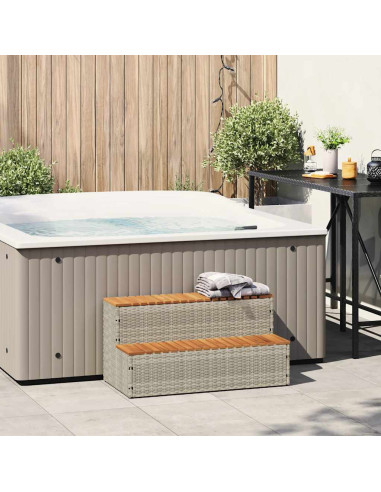 Bordo per Vasca Idromassaggio Grigio Polyrattan&Massello Acacia