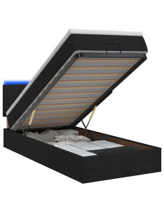 Letto Ottomano con Materasso e LED Nero 90 x 200 cm Tessuto