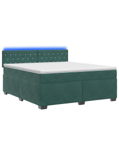 Letto con Box Spring, Materasso e LED Verde Scuro 140 x 200 cm