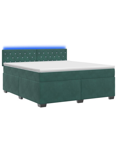 Letto con Box Spring, Materasso e LED Verde Scuro 140 x 200 cm